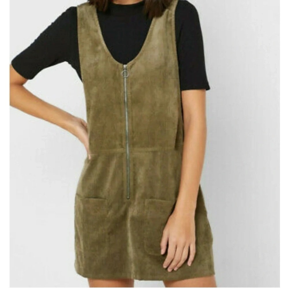Obey Corduroy Jumper Mini‎ Dress Womens XS Green Forest Fairy Earthy Indie Twee
